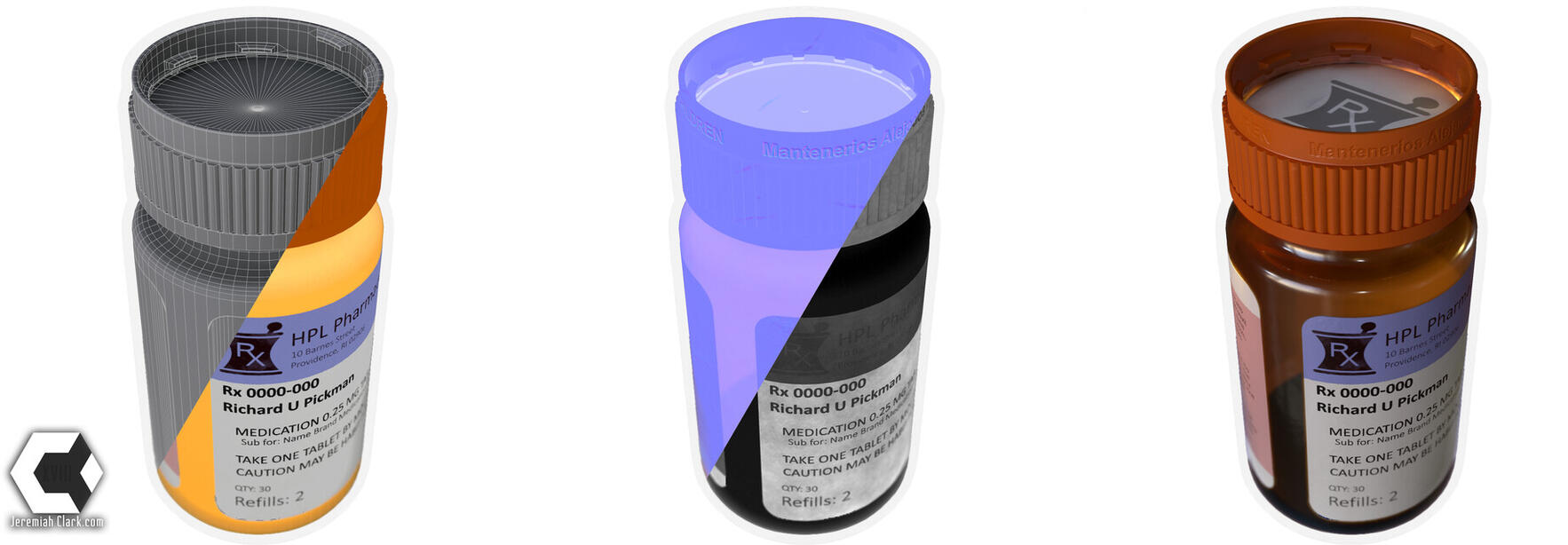 Render composite showing Wireframe, Diffuse, Normal, Roughness, and Final Render.