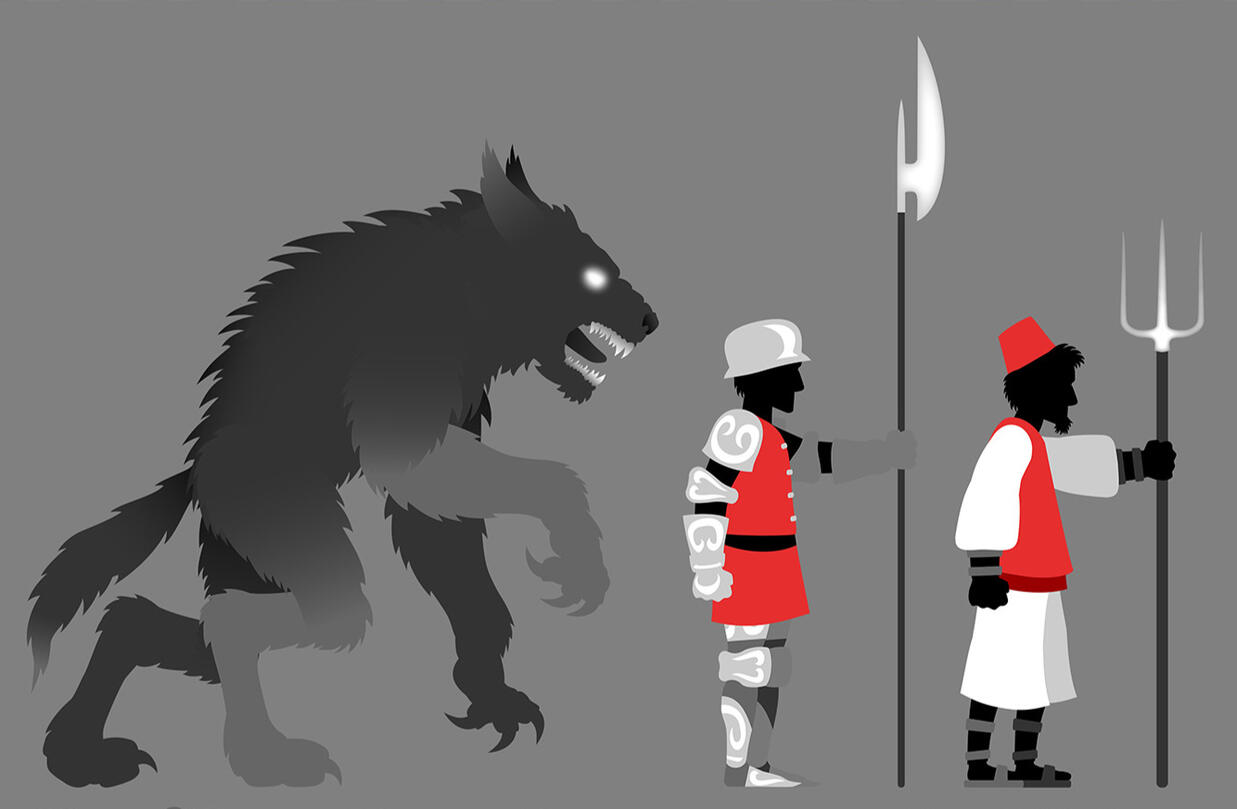 "Werewolf Rampage" characters - Original designs. Characters are fully articulated for puppet-style animation.