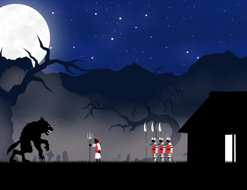 "Werewolf Rampage" game concept image. Original designs.