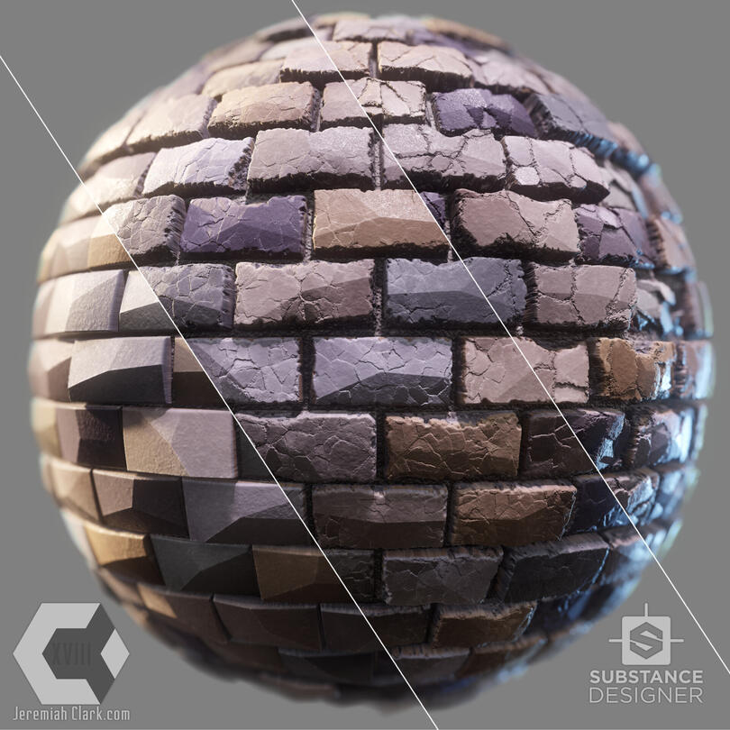 The material includes dynamic crack and wear options controlled by sliders. Rendered using Marmoset Toolbag 3.