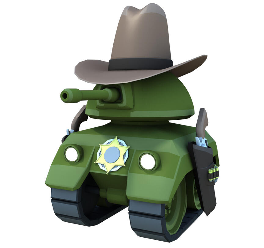The "dome" tank model with the "New Sheriff in Town" asset pack. Mesh reduced using Modo. Texture created in Substance Designer. UVed and rendered in Modo.