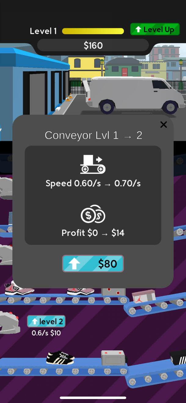 Conveyor upgrade pop-up window. Custom UI and icons made with Affinity Designer.